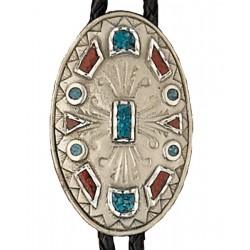 Pewter Turquoise & Corral Bolo Tie