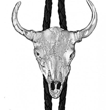 Corbata vaquera con cráneo de toro plateado 