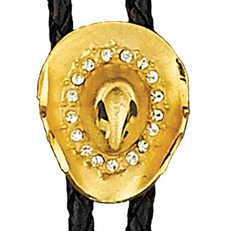 Gold Hat with Crystals Bolo Tie