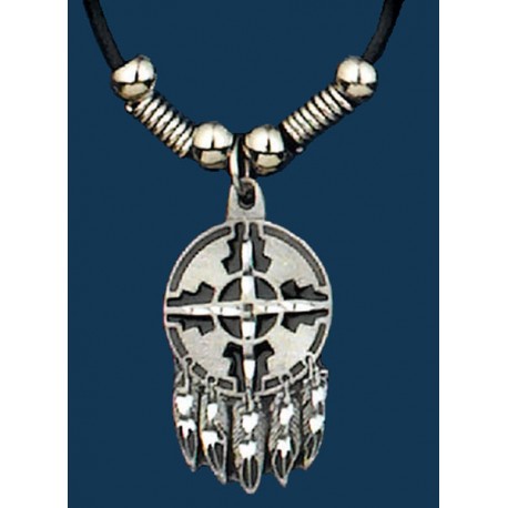 Shield & Feathers Necklace on Leatherette Cord