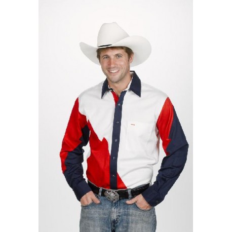 Camisa Vaquera para caballero tricolor- rojo, blanco y azul marino
