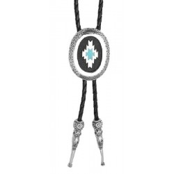 Aztec Bolo Tie with Turquoise inlay, Made in USA Bolo Tie