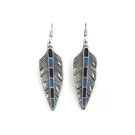 Feather Earrings with Turquoise & Black