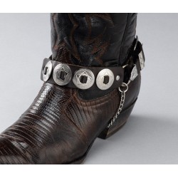 Brown Leather Boot Chains - Round Conchos