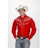Men's Retro Western cowboy Shirt red LEAF EMBROIDERY