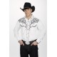 Men's Retro Western cowboy Shirt white LEAF EMBROIDERY