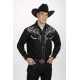 Men's Retro Western cowboy Shirt black LEAF EMBROIDERY